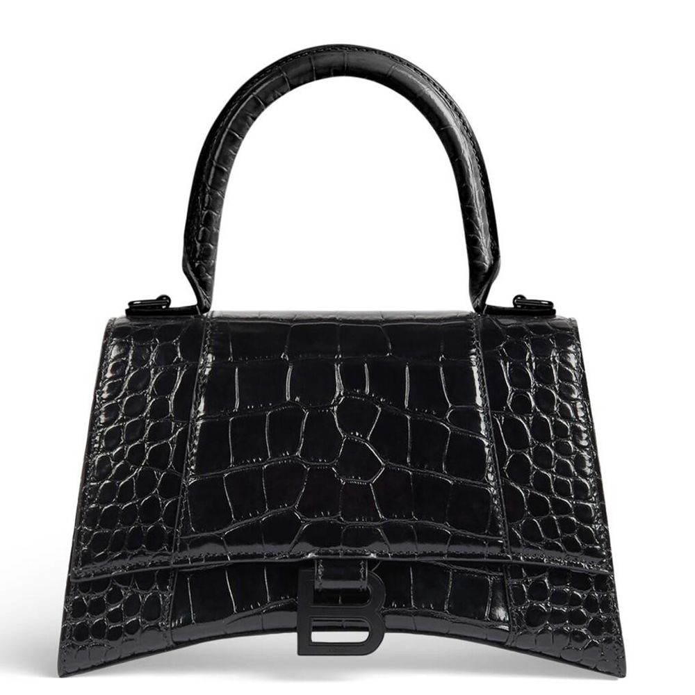 Balenciaga Hourglass Small Bag in Noir Crocodile Embossed Calfskin