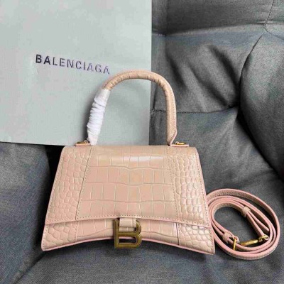 Balenciaga Hourglass Small Bag in Nude Crocodile Embossed Calfskin