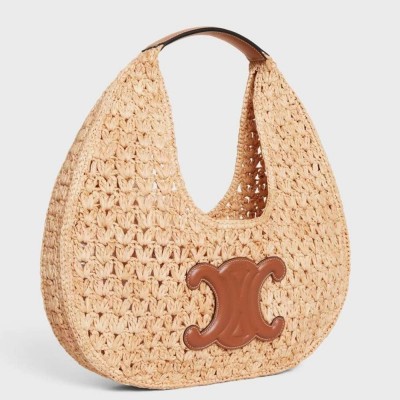 Celine Classic Panier Hobo Bag in Raffia and Leather