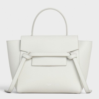 Celine Micro Belt Bag In White Grained Calfskin