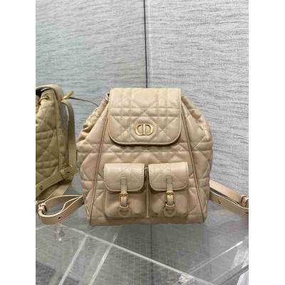 Dior Caro Medium Backpack in Beige Macrocannage Lambskin