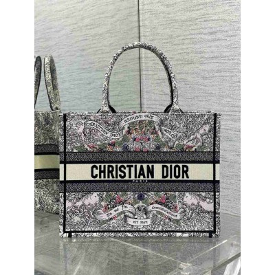 Dior Medium Book Tote Bag in Multicolor Dior Around the World Embroidery