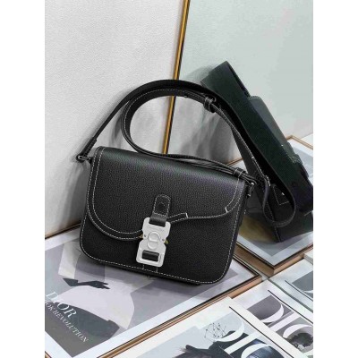 Dior Men's Small Saddle Messenger Bag In Black Grained Calfskin