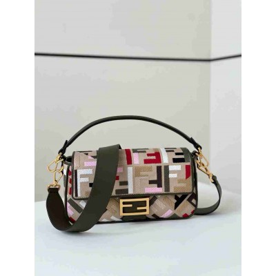 Fendi Baguette Medium Bag in Canvas with Multicolor FF Embroidery