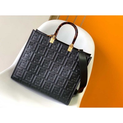 Fendi Sunshine Medium Tote Bag In Black FF Calfskin