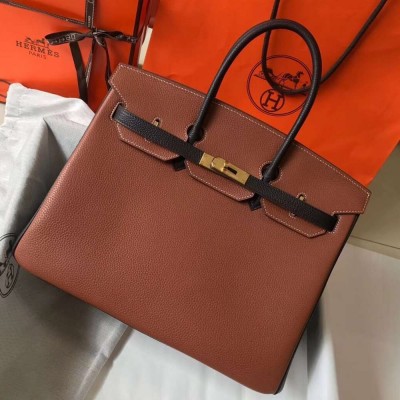 Hermes Bi-Color Birkin 35cm Bag In Brown Black Clemence Leather