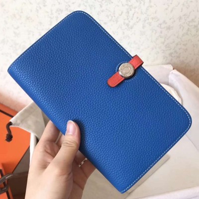 Hermes Bicolor Dogon Duo Wallet In Blue Piment Leather