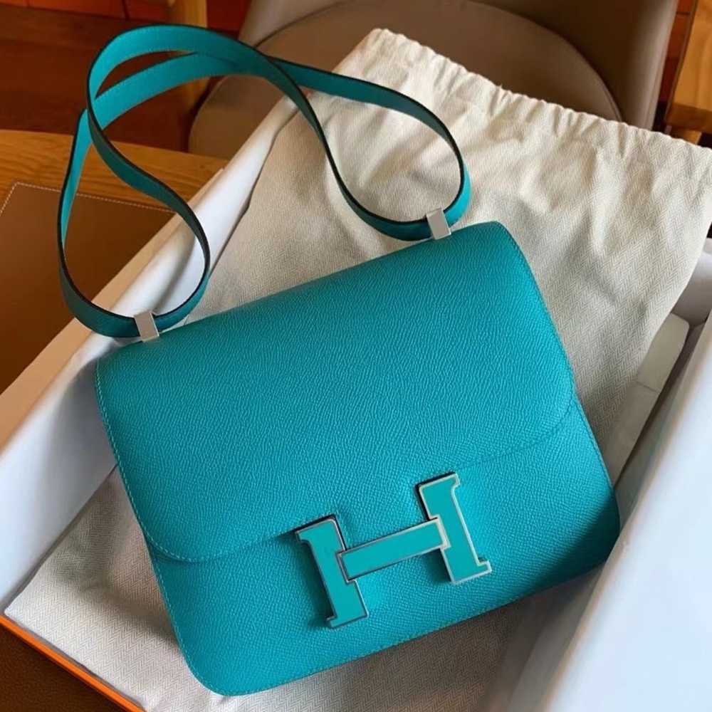 Hermes Constance Enamel 18 Handmade Bag In Blue Paon Epsom Calfskin