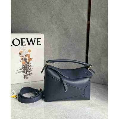 Loewe Puzzle Edge Small Bag in Navy Blue Soft Grained Leather