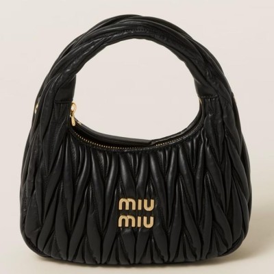 Miu Miu Wander Hobo Bag in Black Matelasse Leather