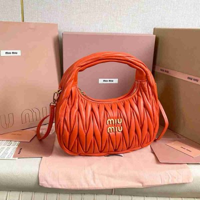 Miu Miu Wander Hobo Bag in Orange Matelasse Leather