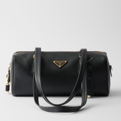 Prada Medium Top-handle Bag in Black Leather with Padlock