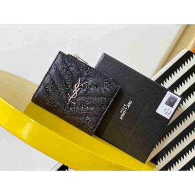 Saint Laurent Cassandre Bi-fold Wallet in Noir Matelasse Leather