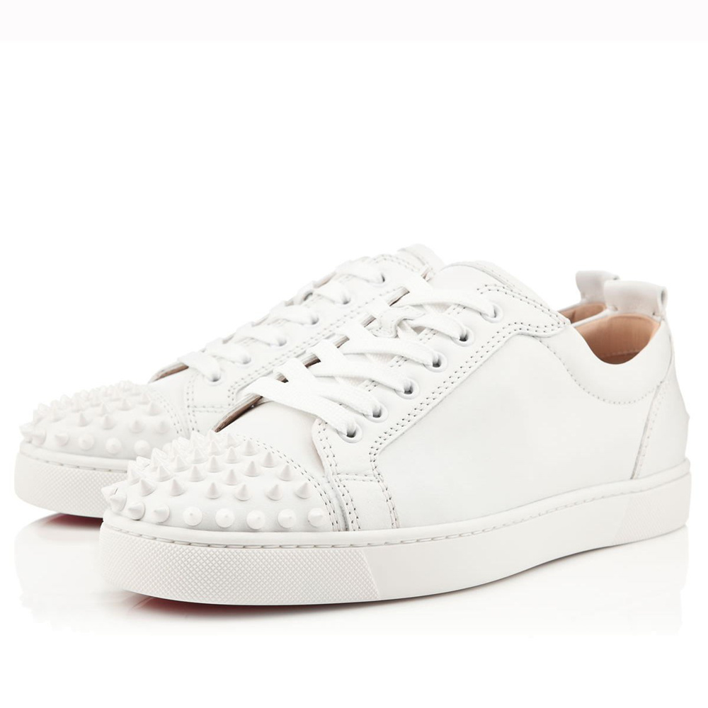 Christian Louboutin Louis Junior Spikes Sneakers In White Leather