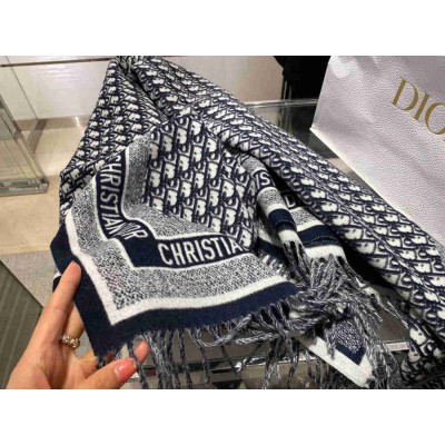 Dior Oblique Blanket In Navy Blue Wool and Angora