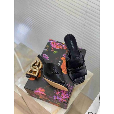 Dolce & Gabbana Black Down-padded Mules with DG Pop Heel