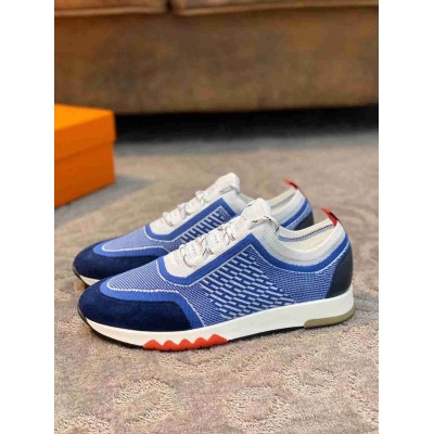 Hermes Addict Sneakers In Bicolor Blue Knit