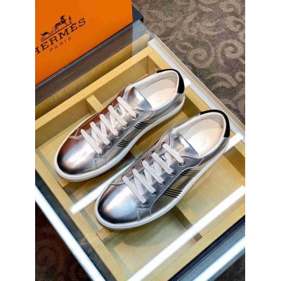 Hermes Avantage Sneakers In Grey Metallic Leather