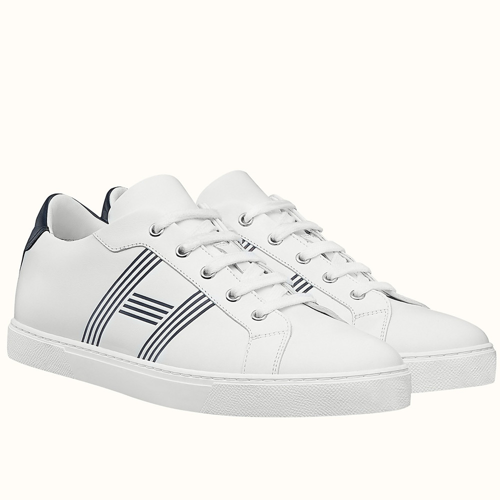 Hermes Avantage Sneakers In White Blue Calfskin
