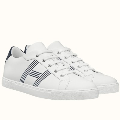 Hermes Avantage Sneakers In White Blue Calfskin