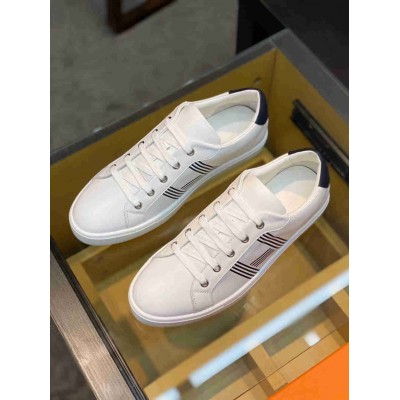 Hermes Avantage Sneakers In White Blue Calfskin