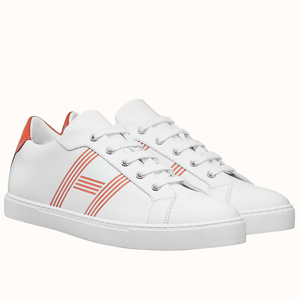 Hermes Avantage Sneakers In White Orange Calfskin