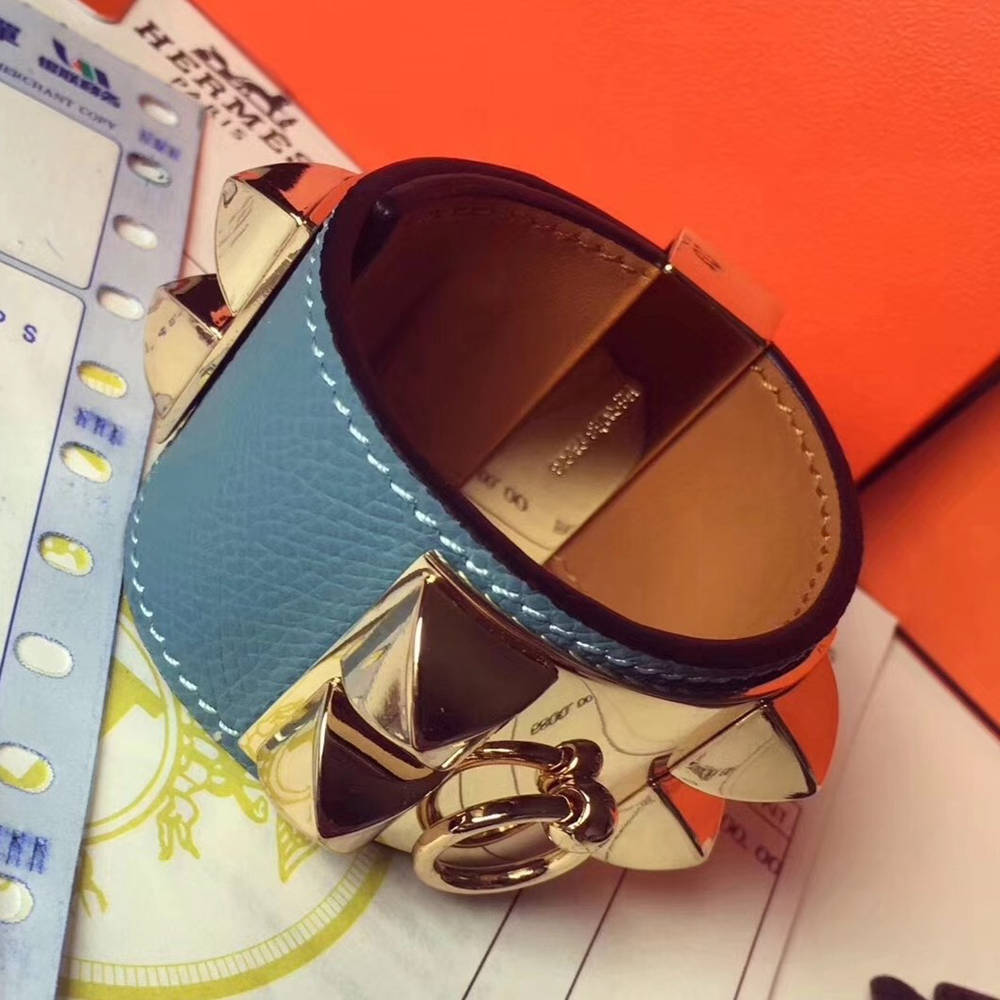 Hermes Blue Jean Epsom Collier de Chien Bracelet Size S