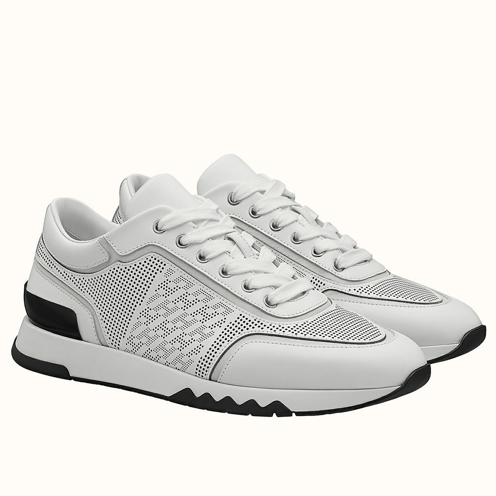 Hermes C-Addict Sneakers In White Perforated Calfskin