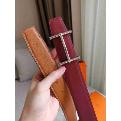 Hermes H d'Ancre Reversible Belt In Gold Red Epsom Leather