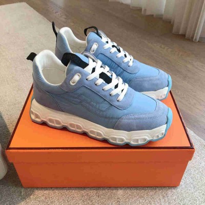 Hermes Impulse Sneakers in Blue Fabric and Leather
