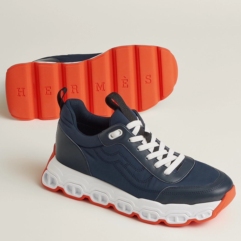 Hermes Impulse Sneakers in Navy Fabric and Leather
