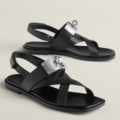 Hermes Ines Sandals in Black Leather