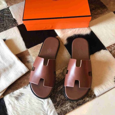 Hermes Izmir Sandals In Brown Swift Calfskin