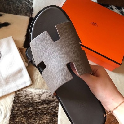 Hermes Izmir Sandals In Grey Epsom Calfskin