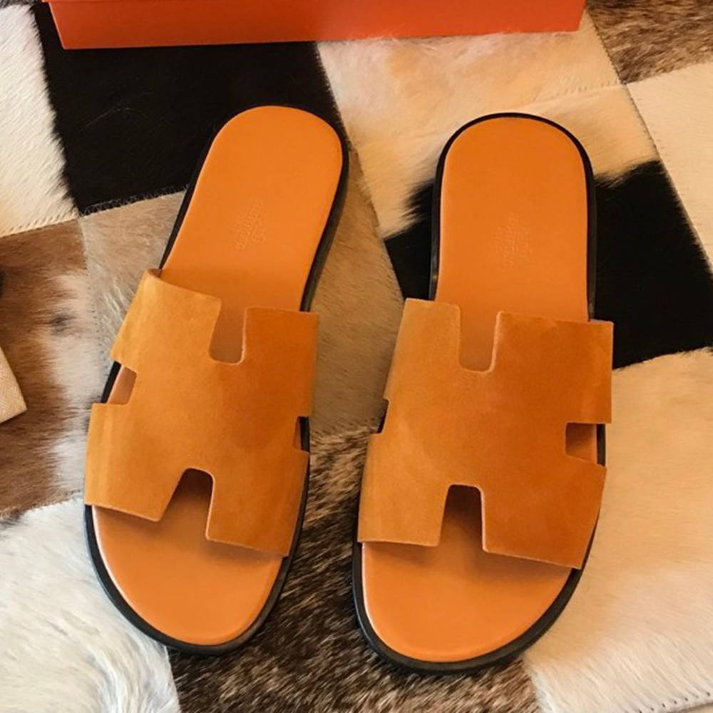 Hermes Izmir Sandals In Yellow Suede Calfskin