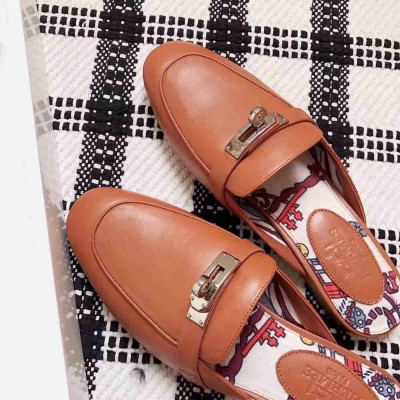 Hermes Oz Mules In Caramel Calfskin