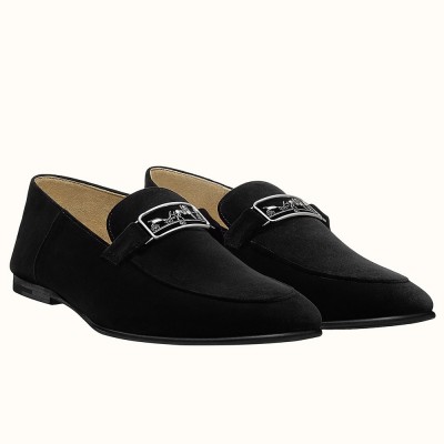 Hermes Tenor Loafers In Black Suede Calfskin