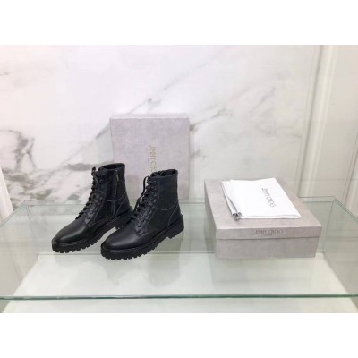 Jimmy Choo Cora Flat Combat Boots In Black Leather