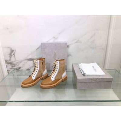 Jimmy Choo Cora Flat Combat Boots In Brown Leather