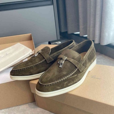 Loro Piana Summer Charms Walk Loafers in Olive Suede Leather