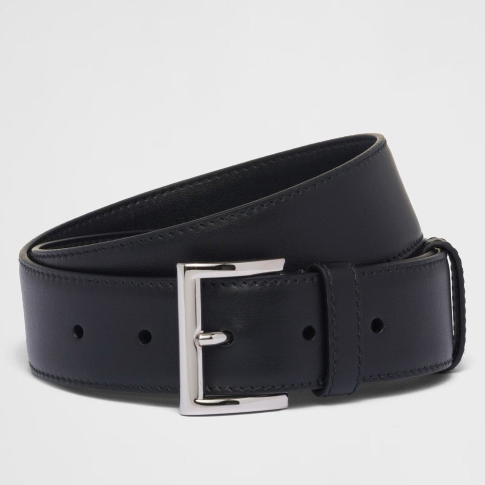 Prada 35MM Belt in Black Smooth Calfskin