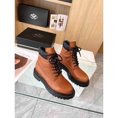 Prada Chelsea Boots in Cognac Leather and Re-Nylon