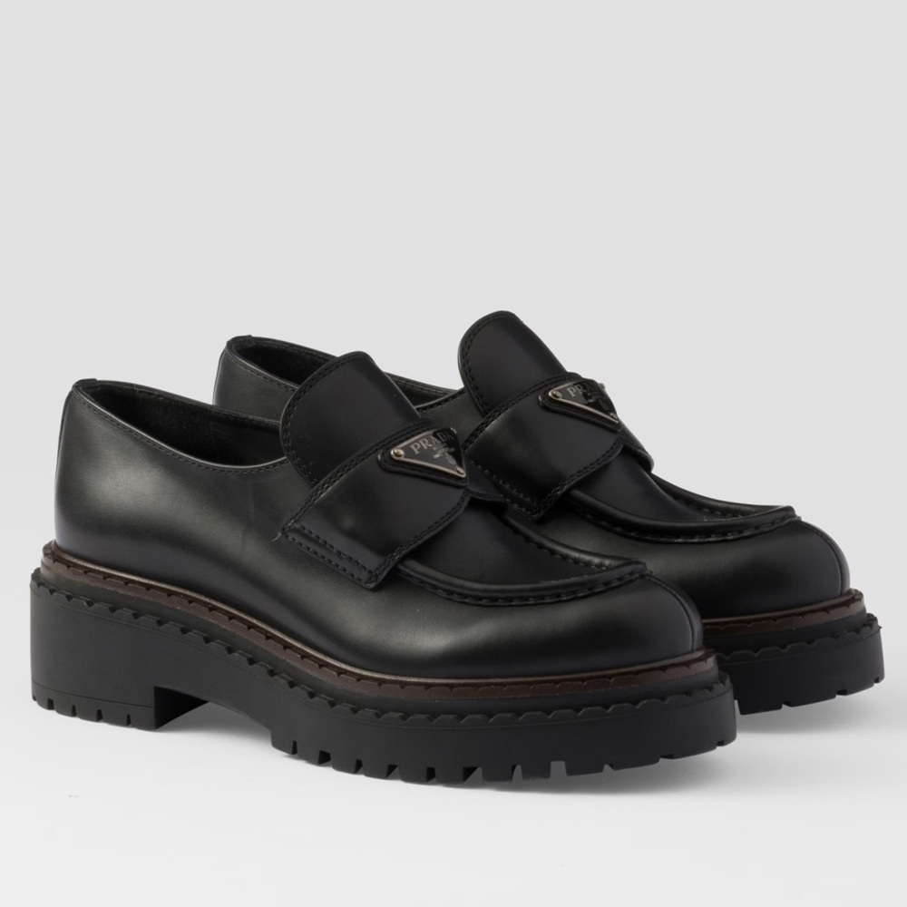 Prada Double Chocolate Loafers in Black Leather
