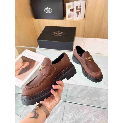 Prada Double Chocolate Loafers in Cognac Leather