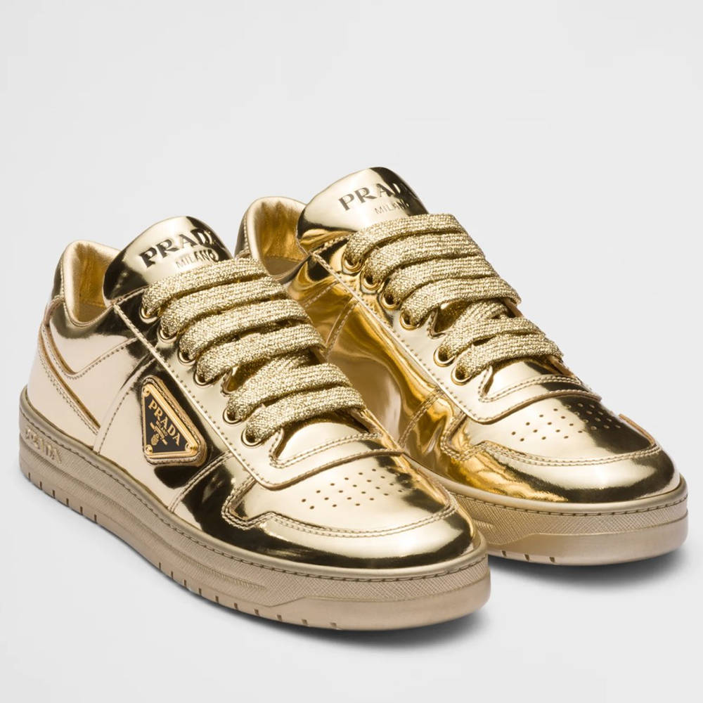 Prada Downtown Sneakers In Gold Metallic Leather