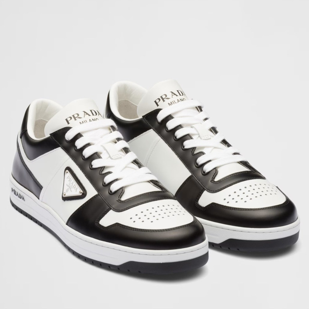 Prada Downtown Sneakers in White and Black Leather