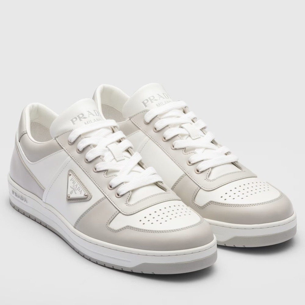 Prada Downtown Sneakers in White and Grey Leather