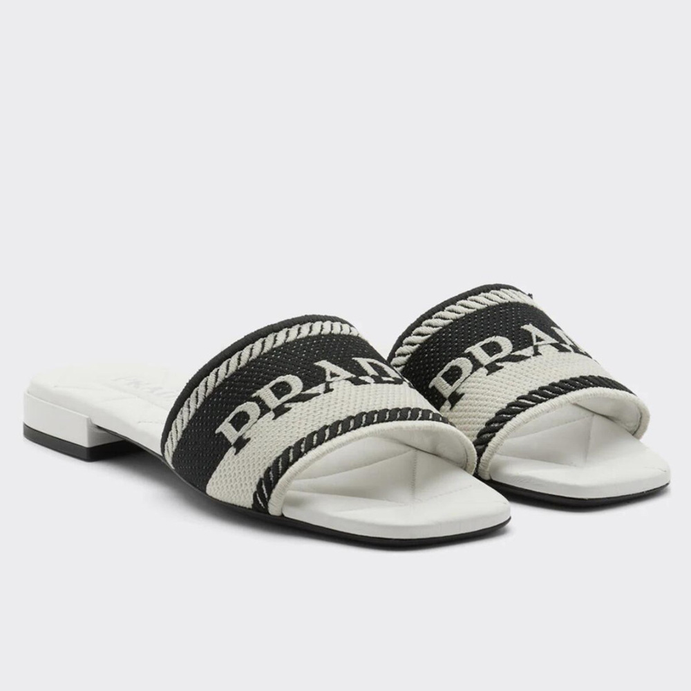Prada Embroidered Fabric Slides