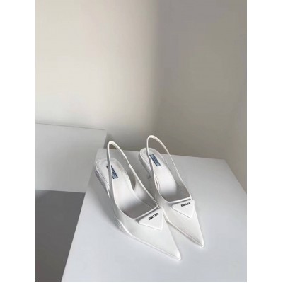 Prada Slingback Pumps In White Brushed Leather