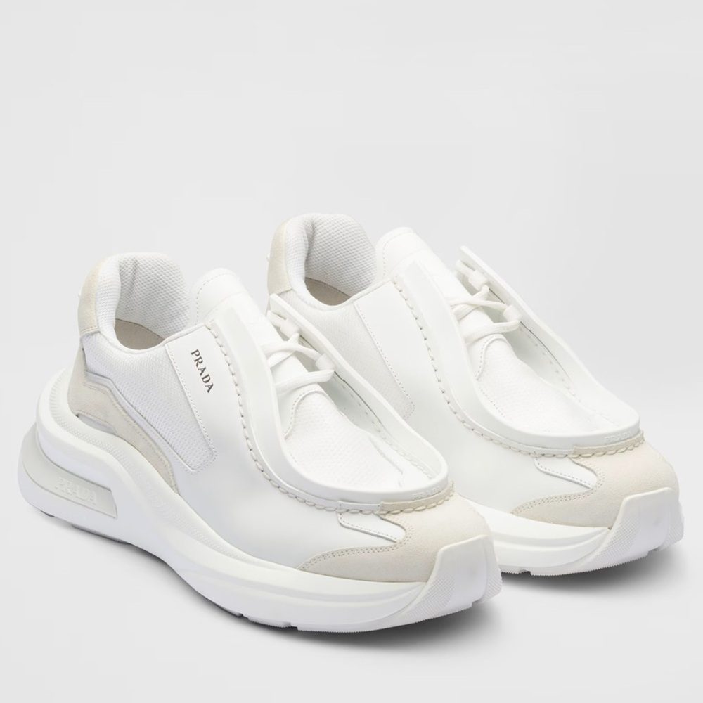 Prada Sneakers in White Leather with Bike Fabric
